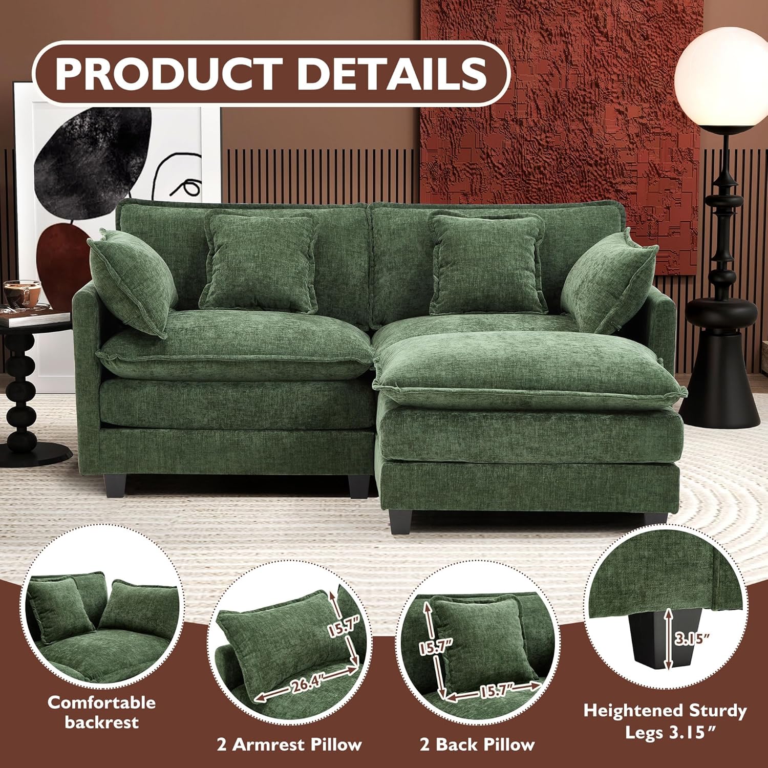 ihanherry 146-inch U-shaped modern sofa modular area cloud sofa