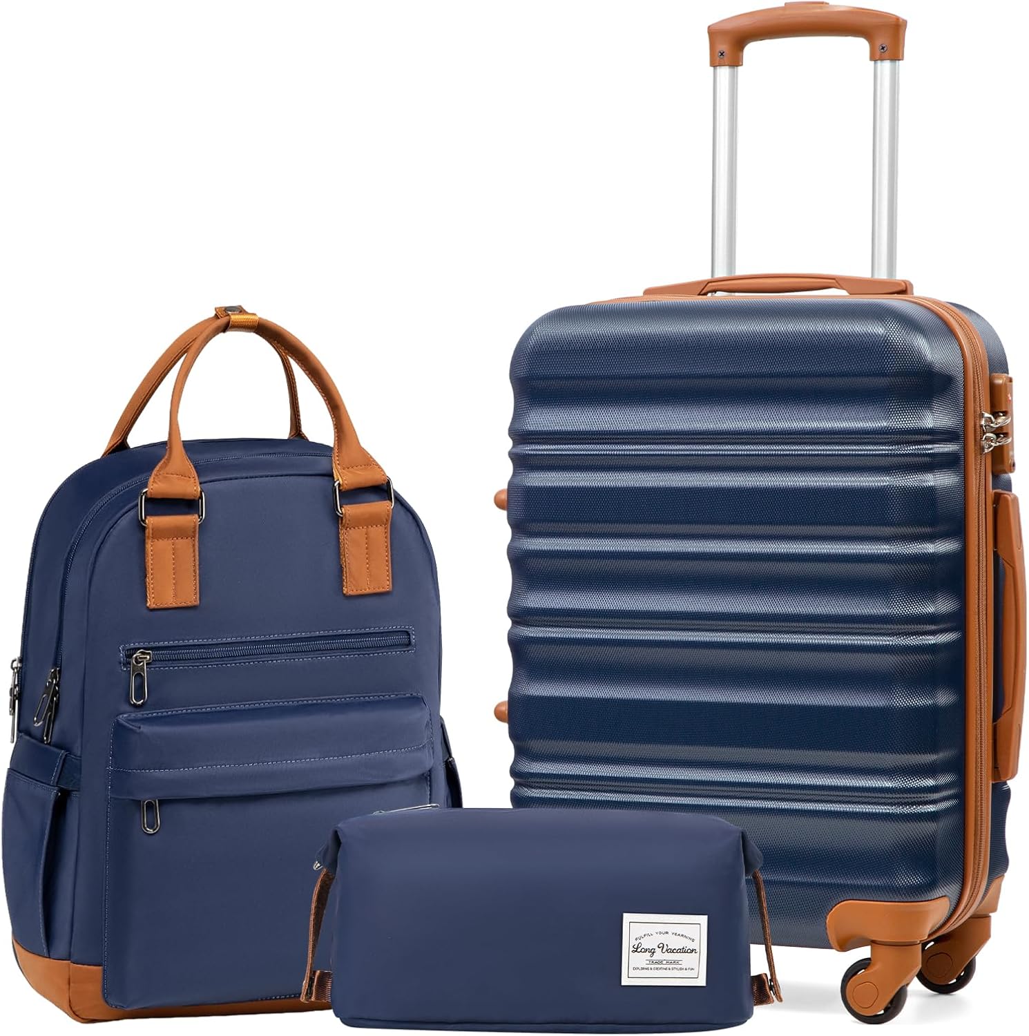 LONG VACATION 6 Piece Luggage Set Carry on Suitcase with ABS+PC hardshell Spinner Wheels