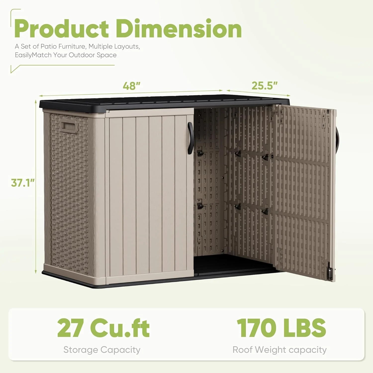 Devoko Outdoor Storage Cabinet 26 Cu Ft with Lockable Doors, Horizontal Storage Shed Waterproof Patio Tools Storage Box