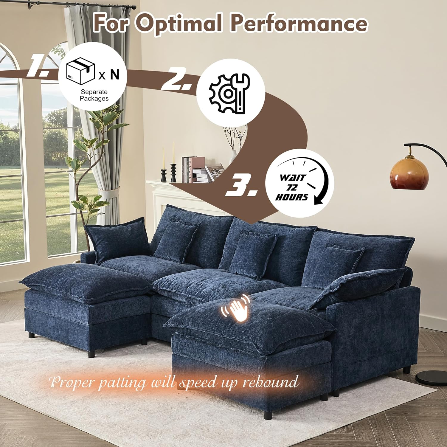 108 Inch U Shape Sofa Sectional Sofa Comfortable Cloud Sofa with Removable Footstool
