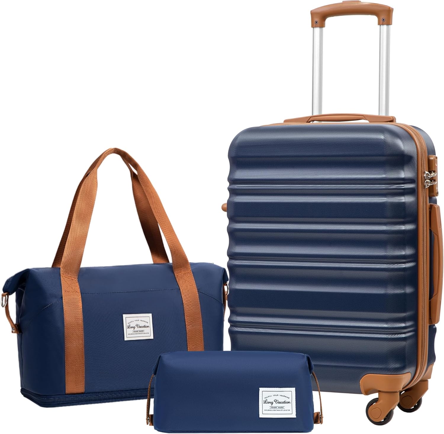 LONG VACATION 6 Piece Luggage Set Carry on Suitcase with ABS+PC hardshell, Spinner Wheels & YKK Zipper TSA Lock