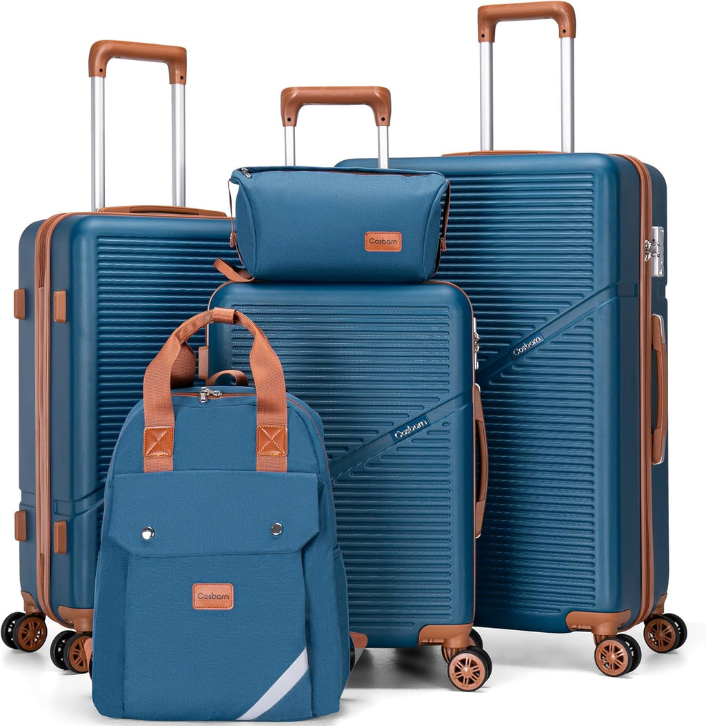 5-Piece Luggage Set with Spinner Wheels, Hard-Shell ABS Luggage Set with Tsa Lock, Lightweight Hard-Shell Waterproof Travel Case, Unisex, Gray