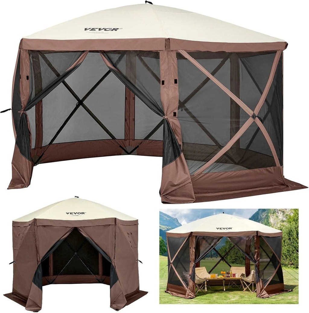 VEVOR 12 * 12ft 6 Sided Pop-up Canopy Shelter Tent with Mesh Windows, Portable Carry Bag