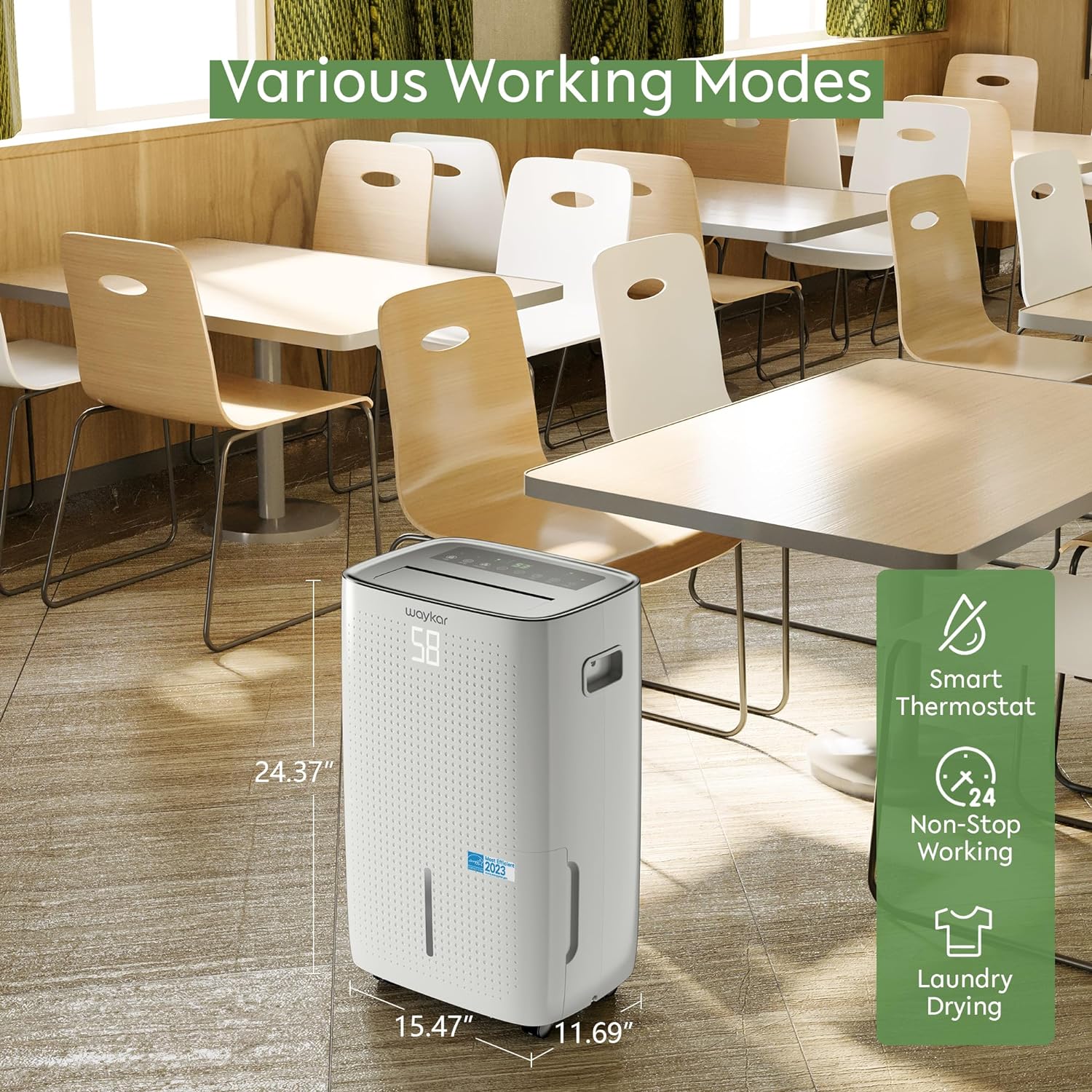 Waykar 2000 Sq. Ft Dehumidifier for Home and Basements, with Auto or Manual Drainage, 0.66 Gallon Water Tank Capacity