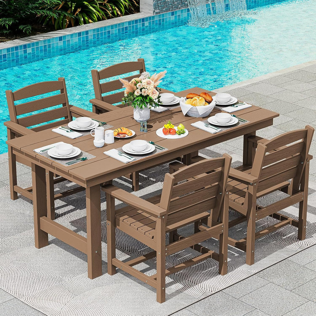 SERWALL Outdoor HDPE Dining Table Set 7 Piece Outdoor Dining Table Sets