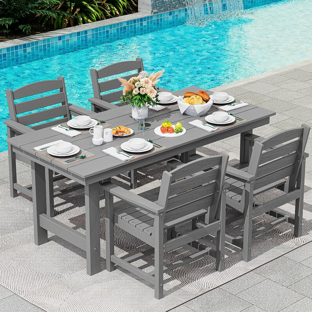 SERWALL Outdoor HDPE Dining Table Set 7 Piece Outdoor Dining Table Sets
