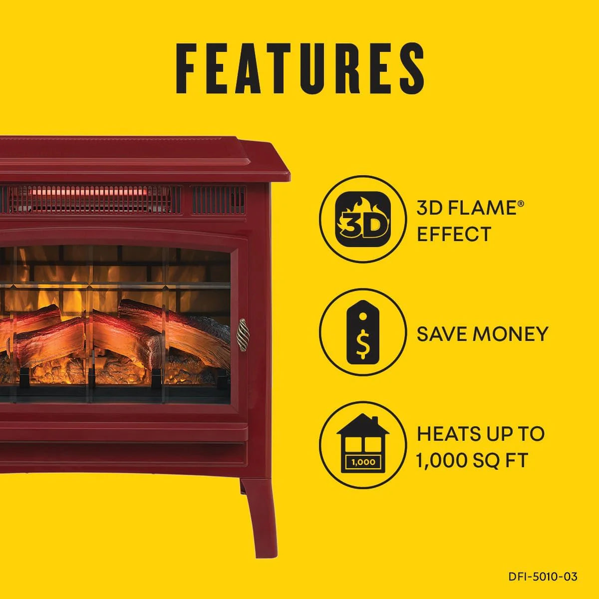 Freestanding Electric Fireplace Stove Heater with 3D Flame Effect for 1,000 Sq. Ft