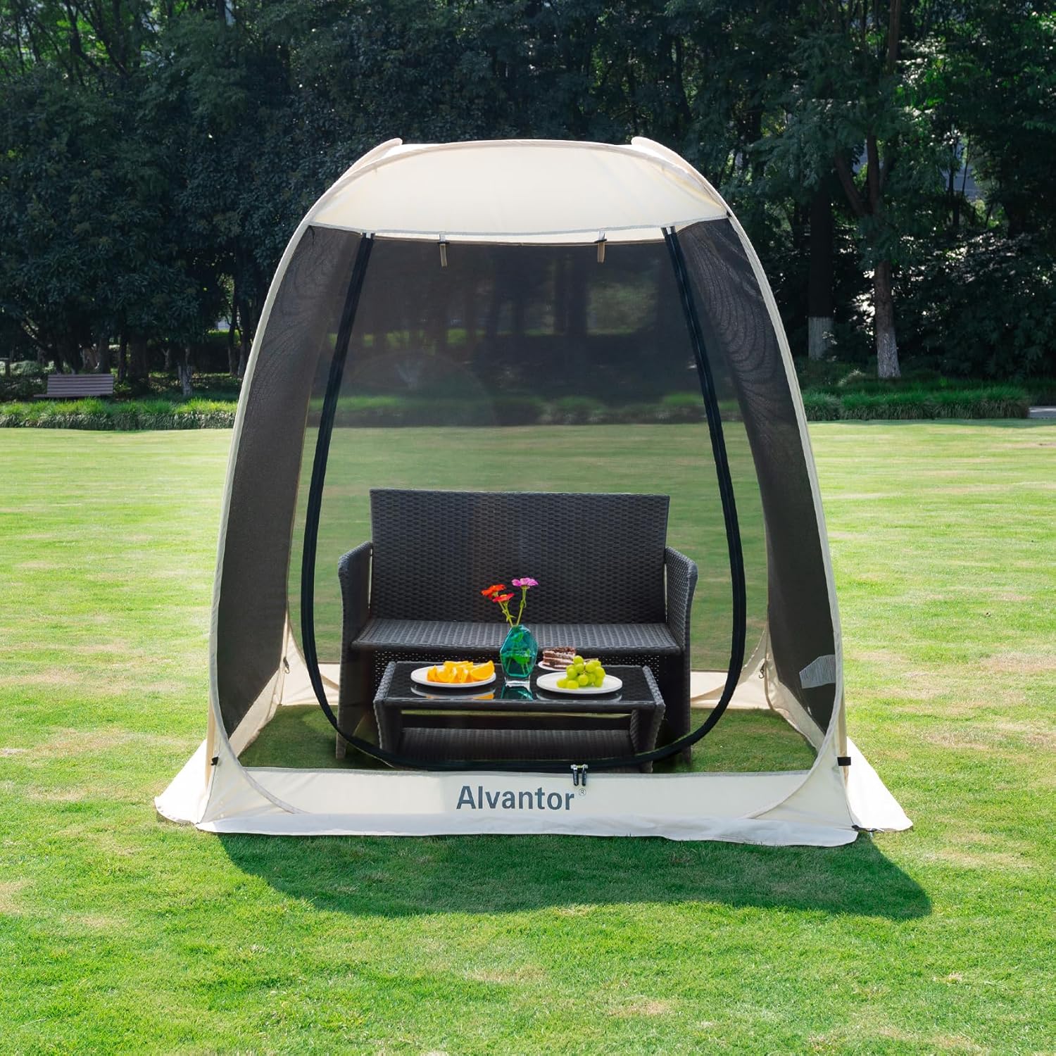Alvantor Screen House Gazebo, 6-10-15 Person Pop Up Igloo Screened Canopy Tent with Mosquito Netting Sides, Instant UV Resistant Sun Shelter for Garden, Patio, Backyard