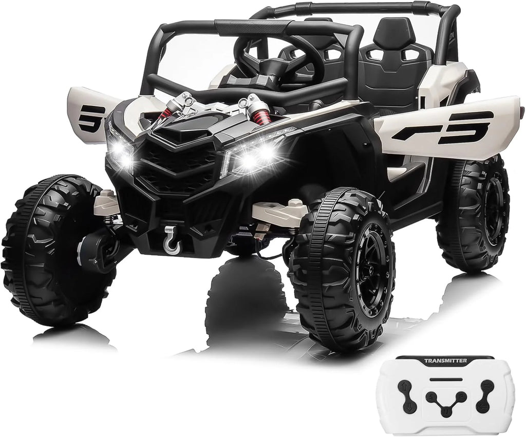 JOYRACER Kids Remote Control Car with 4 x 150W Motors, Shock Absorbers, Bluetooth, MP3 Player, and Headlights