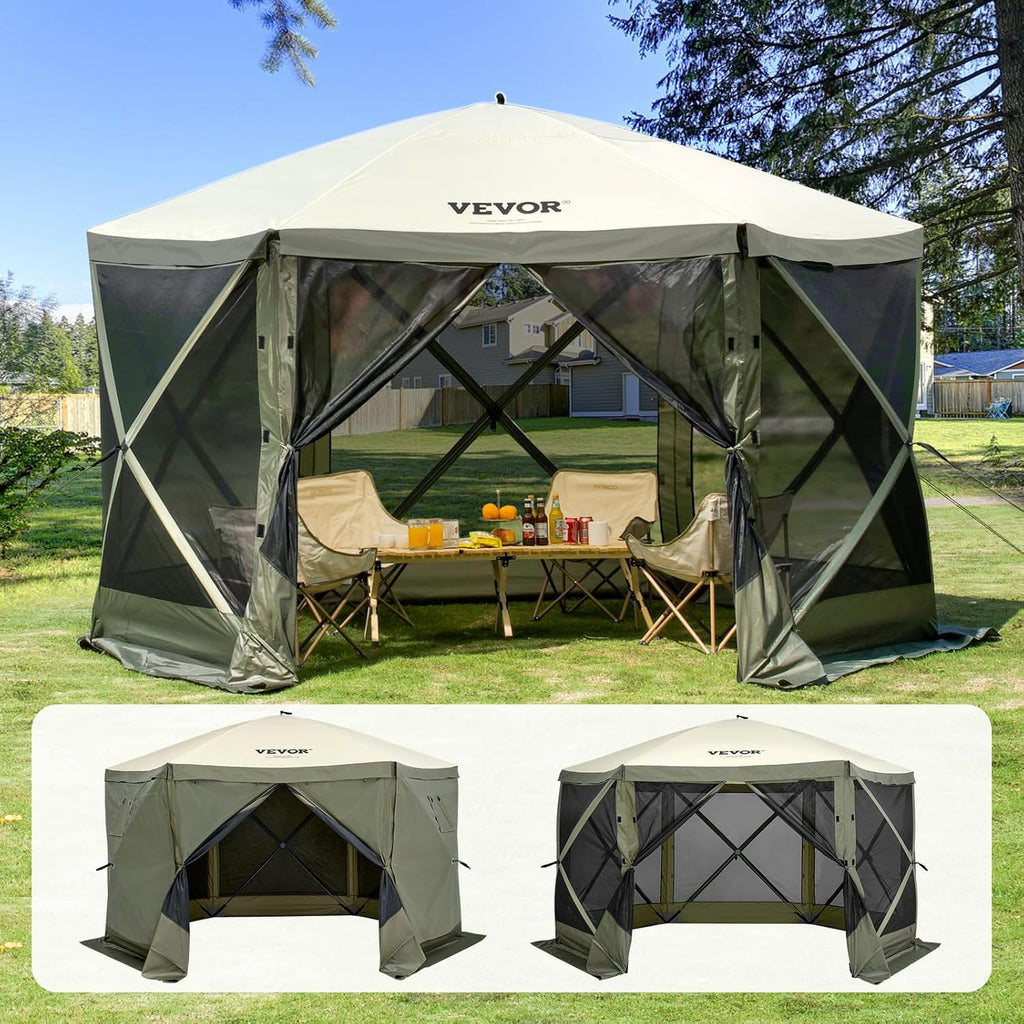 VEVOR 12 * 12ft 6 Sided Pop-up Canopy Shelter Tent with Mesh Windows, Portable Carry Bag