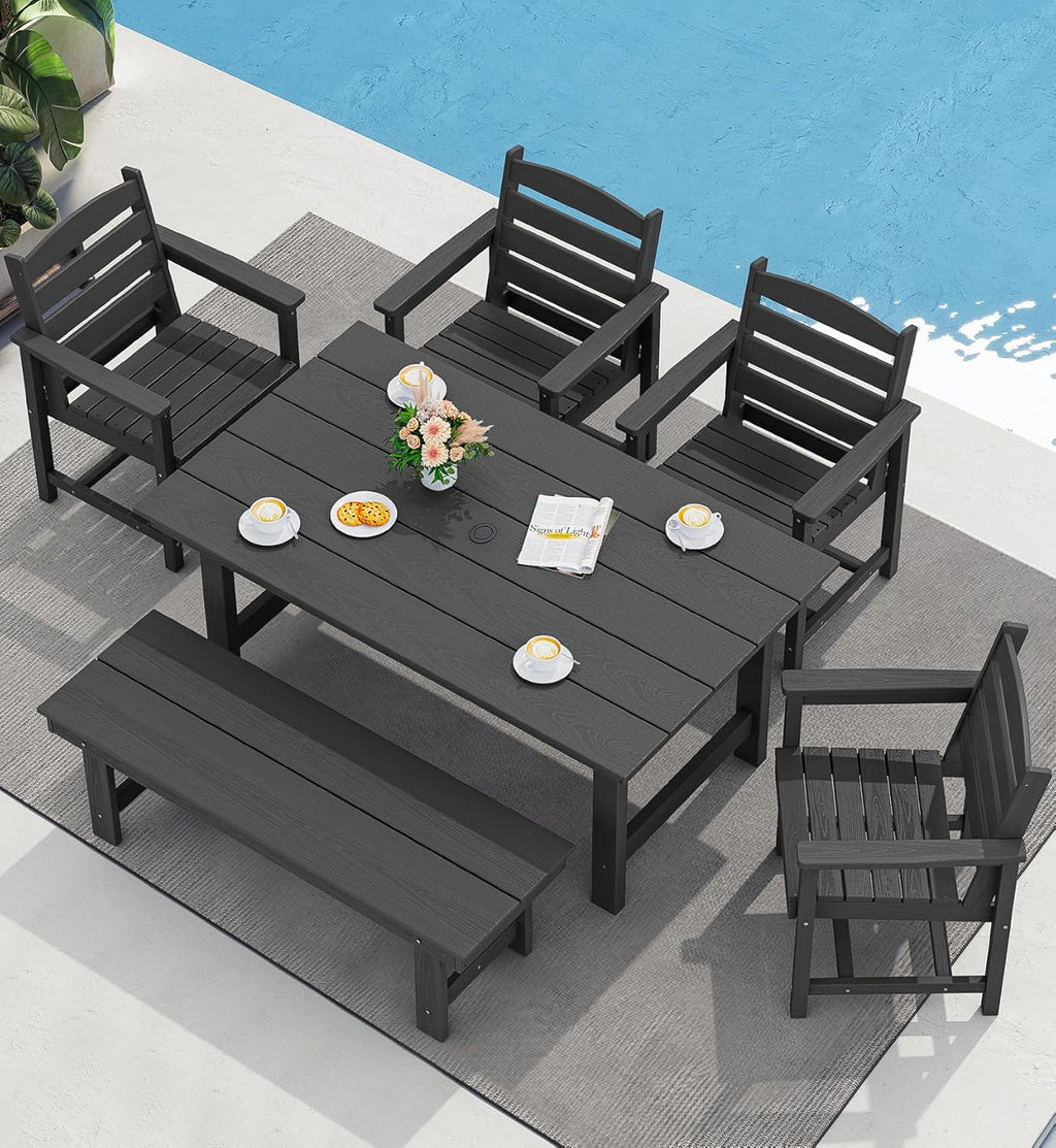 SERWALL Outdoor HDPE Dining Table Set 7 Piece Outdoor Dining Table Sets
