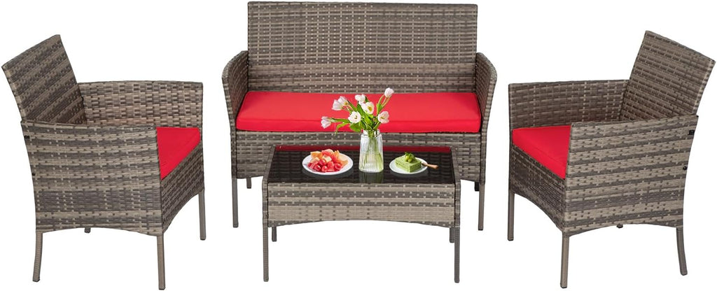 FDW | 4-Piece Patio Furniture Set | Black | Outdoor Wicker Furniture with Coffee Table | Modern Rattan Chairs Conversation Set | Outdoor Seating | Weather-Resistant | for Porch, Garden, Lawn