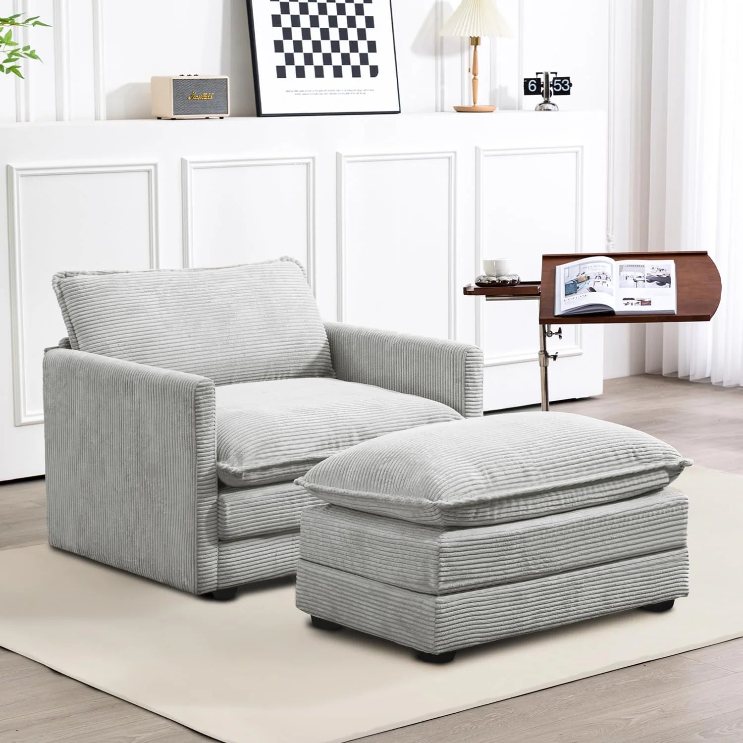 ROWHY Oversized Modular Sectional Sofa with Movable Ottoman, 112 Inch 4 Seat Modern Corduroy Sofa Set, Convertible L Shaped Couch for Living Room and Office, Beige