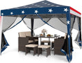 Goplus 10 FT x 10 FT Pop-Up Canopy Tent, Easy Setup Instant Folding Shelter w/Mesh Netting, Carry Bag, 8 Stakes & 4 Ropes, Height Adjustable Sunshade, Commercial Tent for Camping (Coffee)