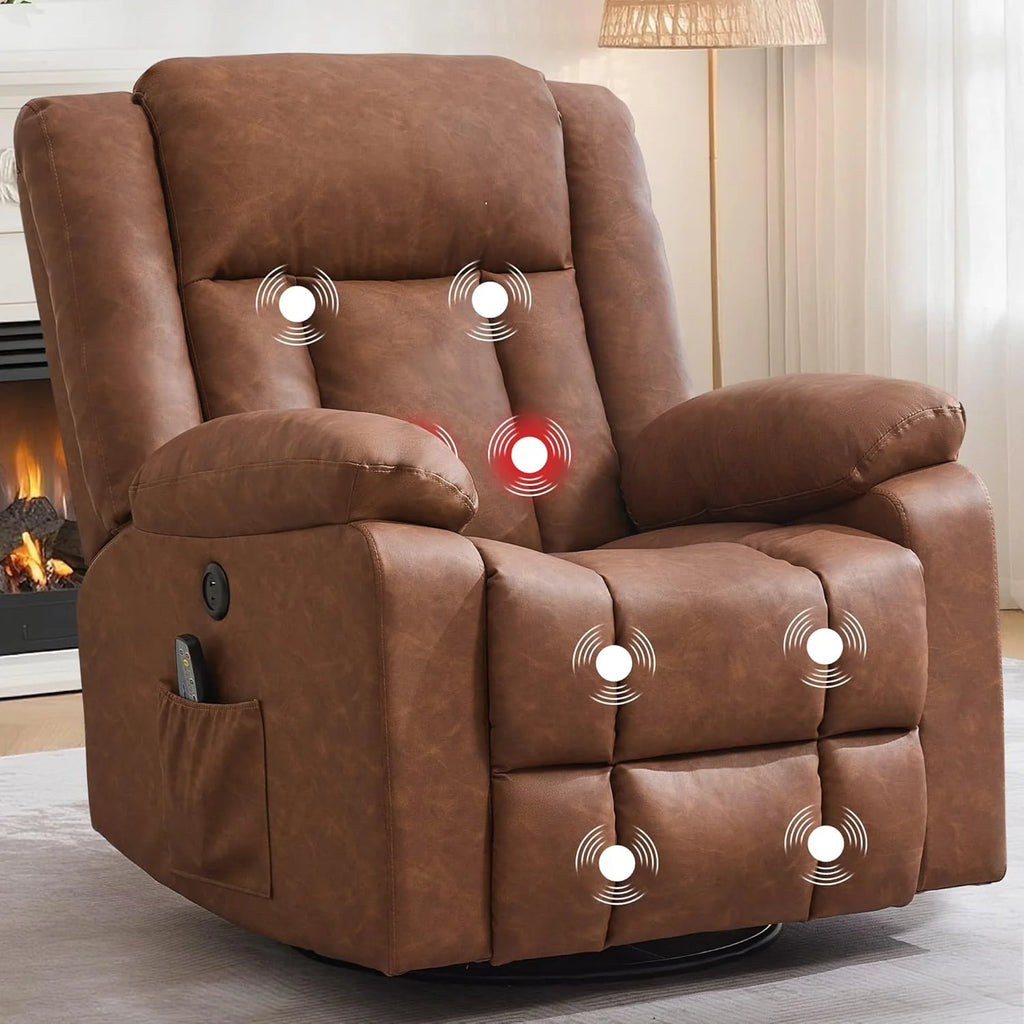 Rocker Recliner, Glider Recliner Chairs for Adults, 360�� Swivel Rocking Chair with Massage and Heating, Nursery Chair