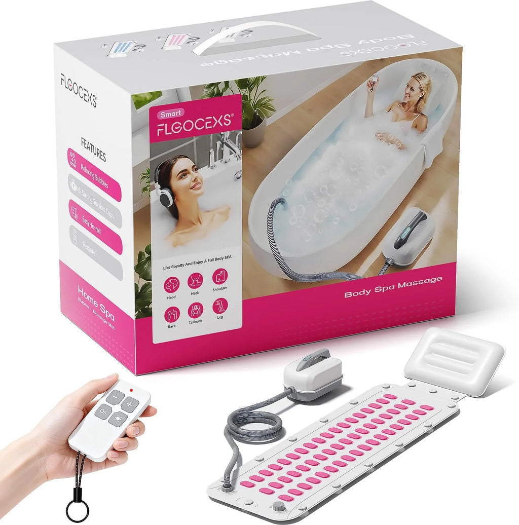 Portable Spa Bubble Bath Massager,Full Body Waterproof Spa Mat with Non-Slip Suction Cups