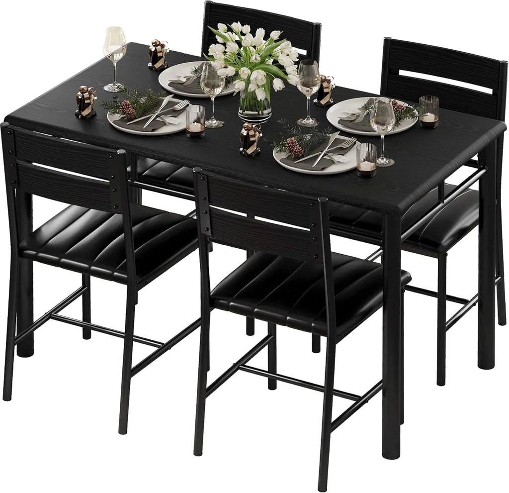 IRONCK Dining Table Set for 4 Wood Kitchen Table with Upholstered Chairs for Kitchen Room