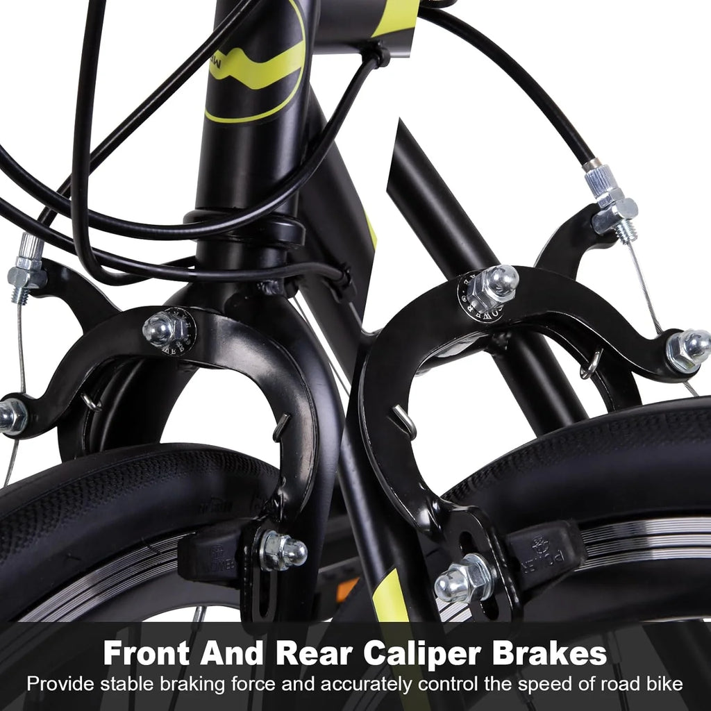 WEIZE Road Bike, 700C Wheel City Commuter Bicycle, Shimano 14 Speed Drop Bar, Racing Adult Bike with Caliper Brakes, High-Carbon Steel Hybrid Bikes