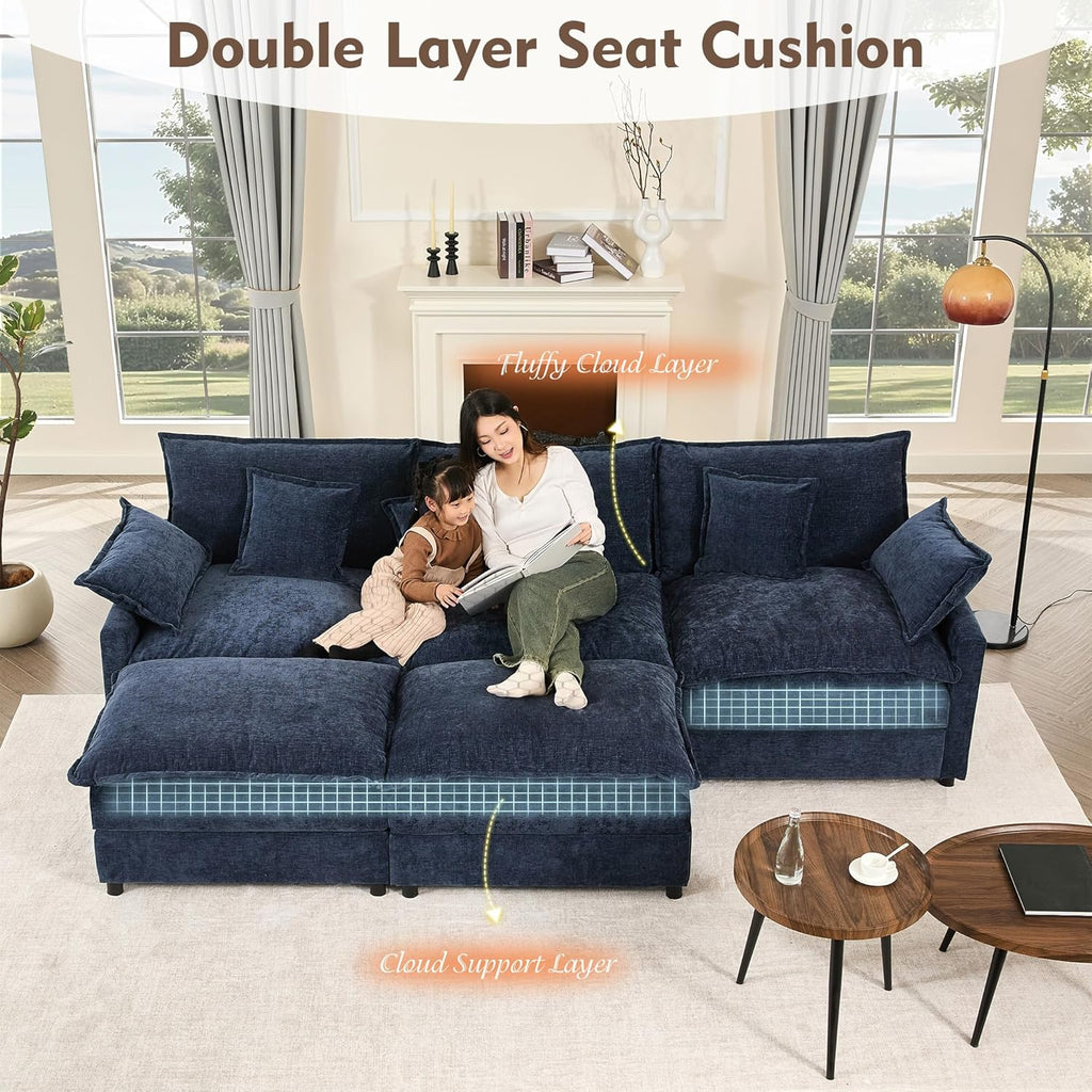 108 Inch U Shape Sofa Sectional Sofa Comfortable Cloud Sofa with Removable Footstool