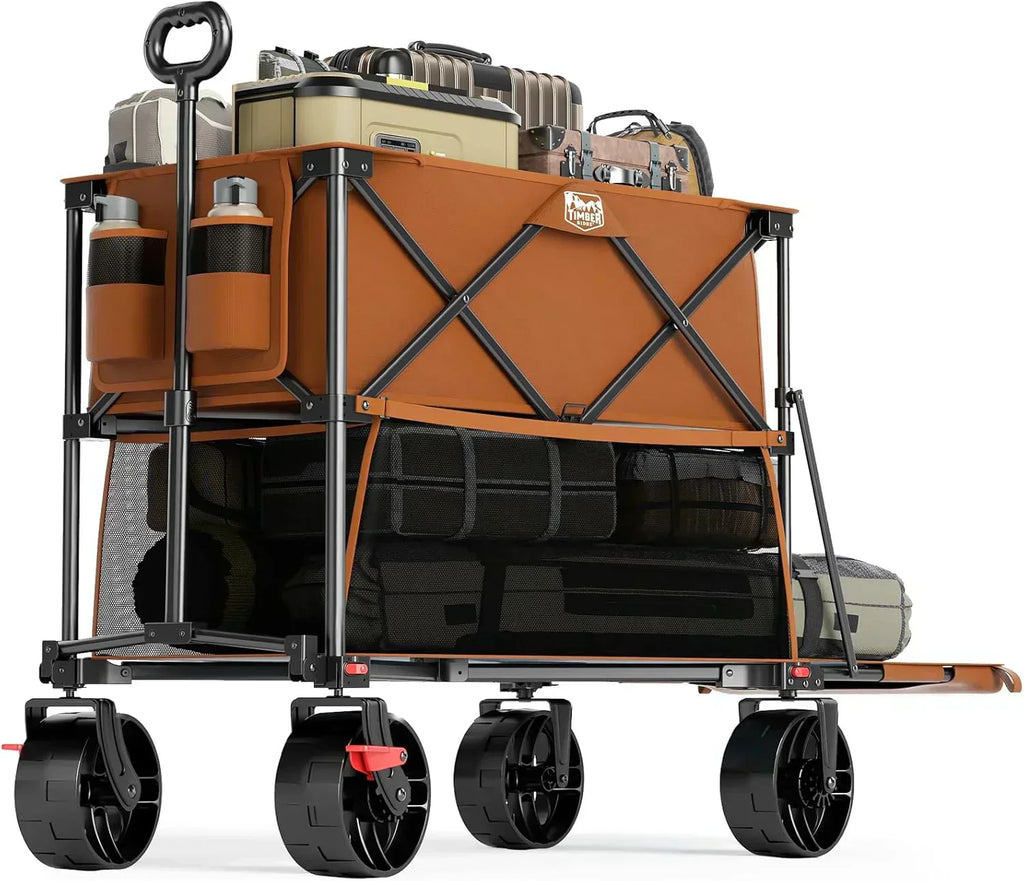 400L Large Capacity Folding Double Decker Cart with Brakes 54 Inch Extra Long Extended Cart