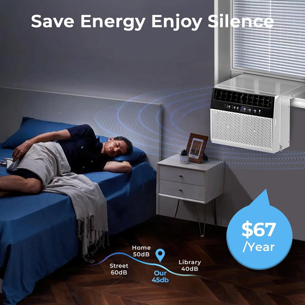U-Shaped Window Air Conditioner, 12000BTU Window AC Unit, Cools up to 550 sq. ft., 6 Modes, Saddle Shape Window AC Unit, Full Window View, Energy Efficient