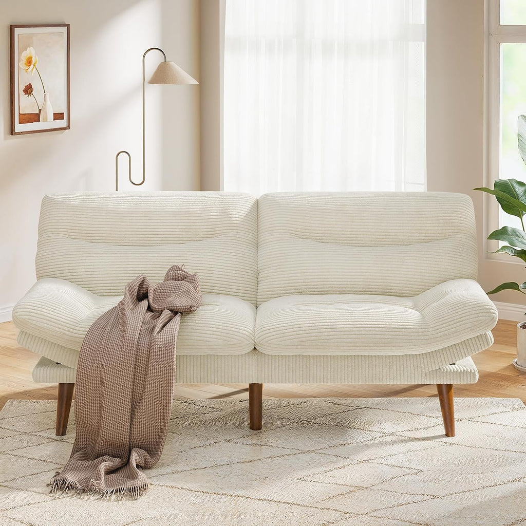 Convertible Futon Sofa Bed 66 Inch Corduroy Futon Sofa Recliner Sofa Bed for Small Spaces