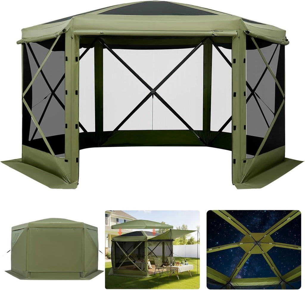 VEVOR 12 * 12ft 6 Sided Pop-up Canopy Shelter Tent with Mesh Windows, Portable Carry Bag