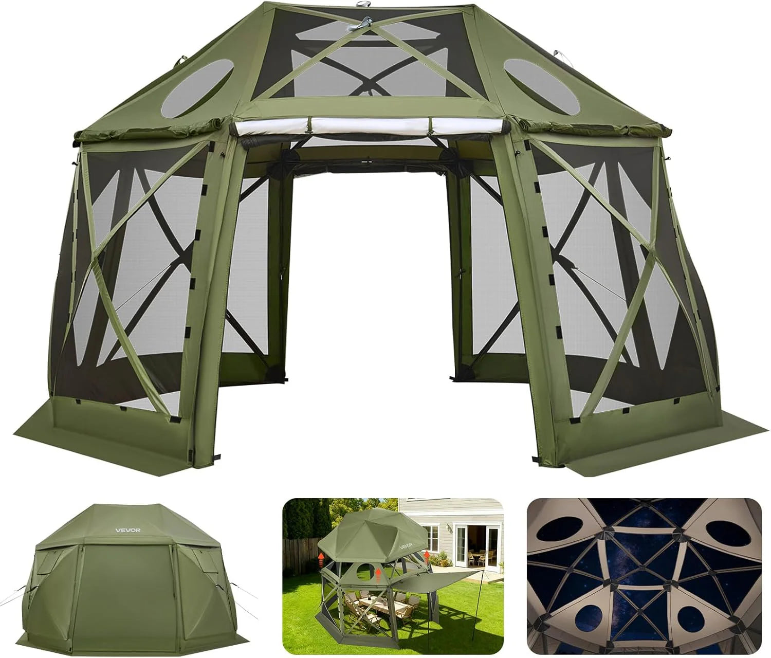 VEVOR 12 * 12ft 6 Sided Pop-up Canopy Shelter Tent with Mesh Windows, Portable Carry Bag