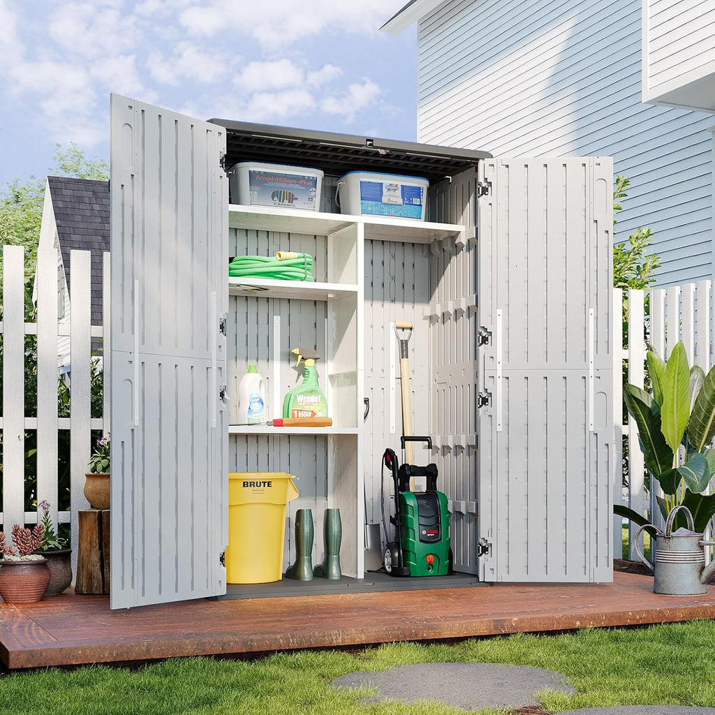 Oxun Outdoor Storage Shed, 64 Cubic Feet Vertical Storage Shed Outdoor with Floor