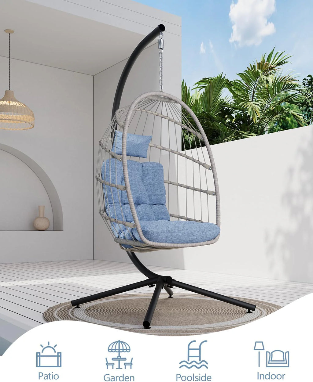 SWITTE Egg Chair Outdoor Indoor Wicker Hanging Egg Swing Chair 350lbs Capacity for Patio