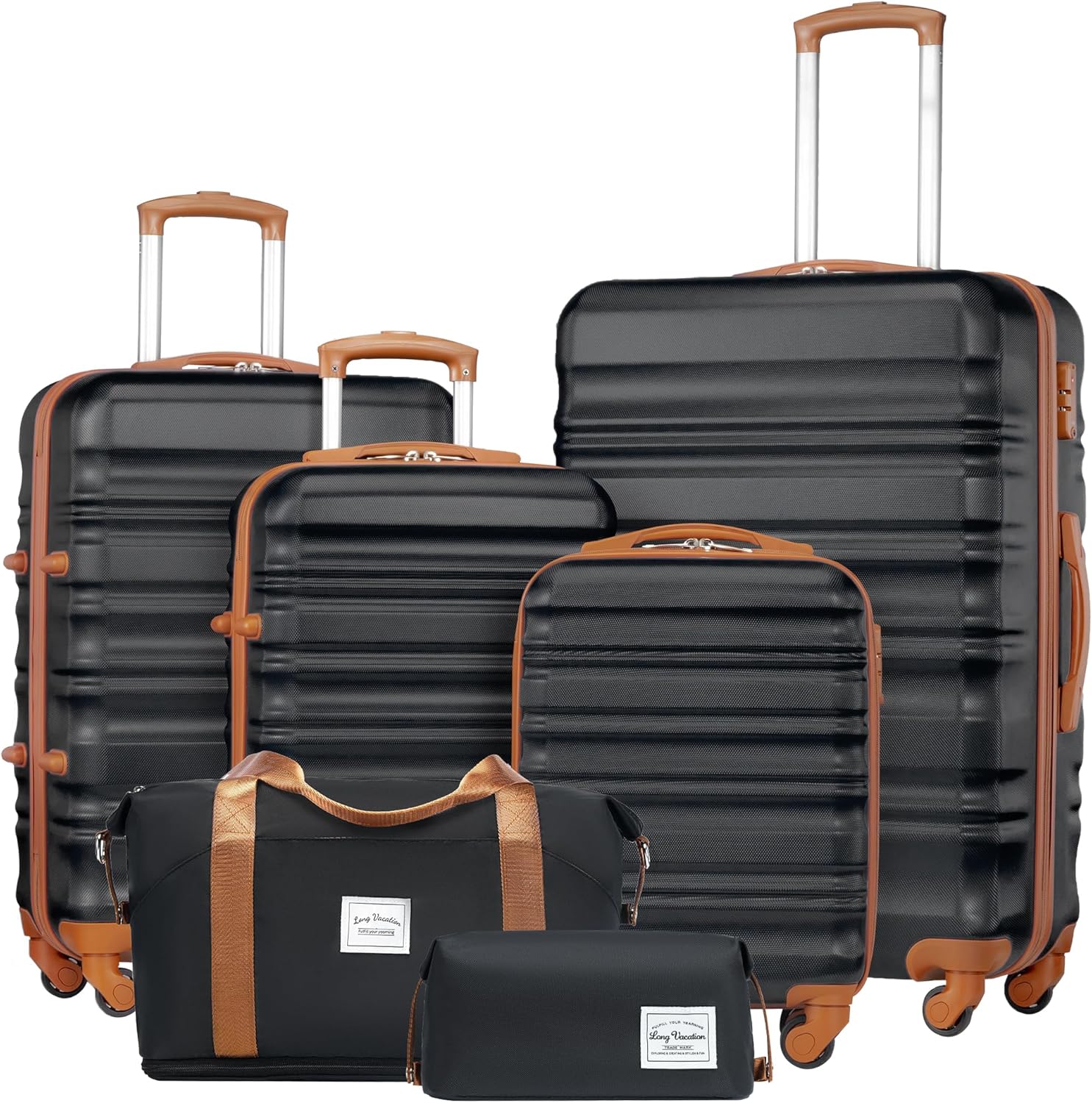 LONG VACATION 6 Piece Luggage Set Carry on Suitcase with ABS+PC hardshell Spinner Wheels