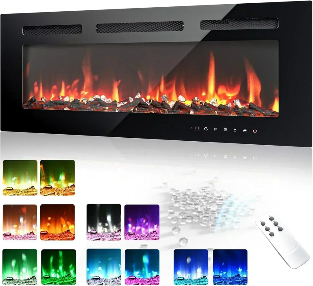 EUHOMY 50 Inch Electric Fireplace Wall Recessed Adjustable Flame Color Fireplace Heater