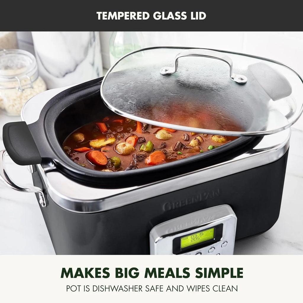 8-in-1 Programmable 6QT Electric Slow Cooker with Dishwasher-Safe Lid and Removable Base