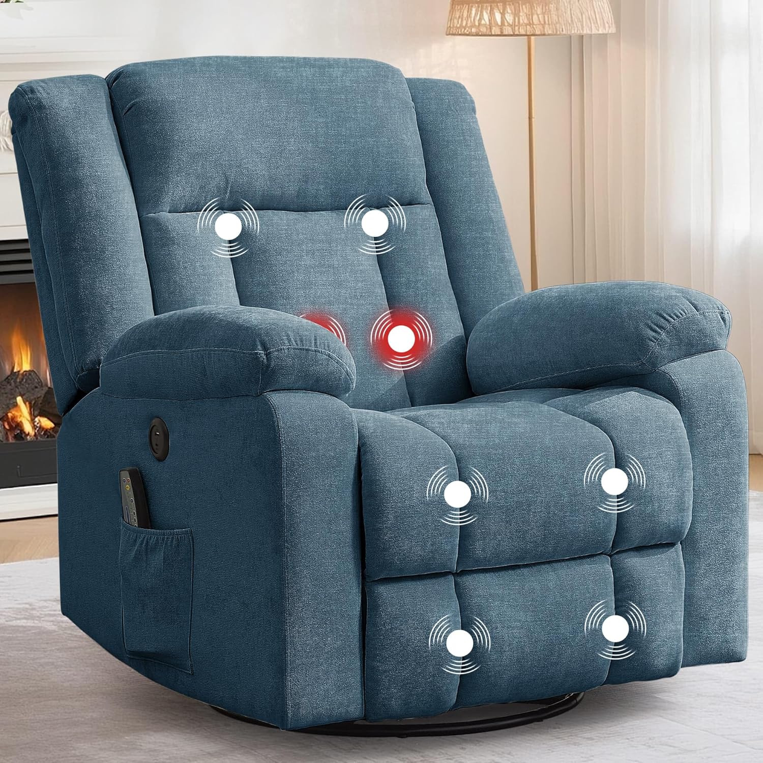 Rocker Recliner, Glider Recliner Chairs for Adults, 360�� Swivel Rocking Chair with Massage and Heating, Nursery Chair
