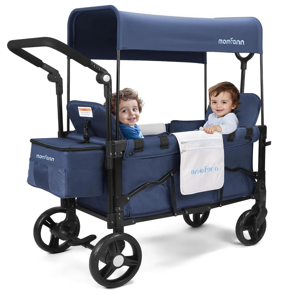 Stroller Wagon for Kids, Wagon Stroller Toddlers 2 Seaters, All-Terrain Baby Wagon Outdoor with Canopy, Parent Organizer, Adjustable Handle & Pull Bar for Infants and Toddlers, Gray