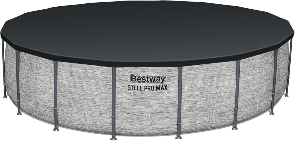 Steel Pro MAX 14 Foot x 48 Inch Round Metal Frame Above Ground Outdoor Swimming Pool Set with 1,000 Filter Pump, Ladder, and Cover, Gray