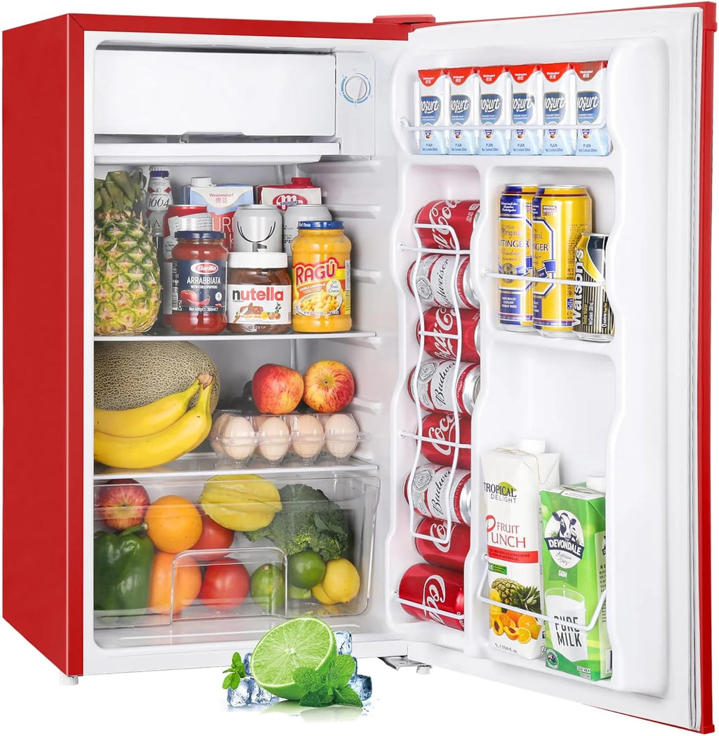 Upstreman 3.2 Cu.Ft Mini Fridge with Freezer, Single Door Mini Fridge, Dorm Fridge, Adjustable Thermostat, Mini Refrigerator