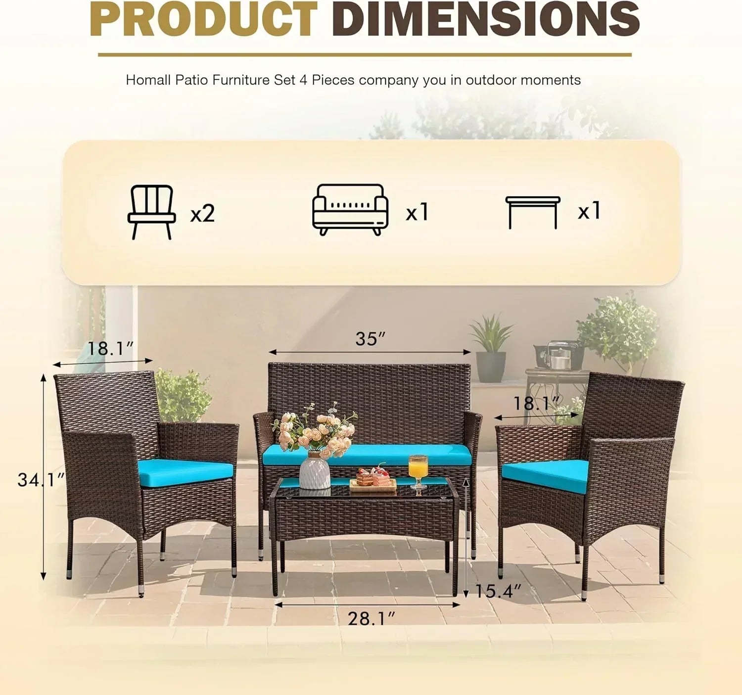 Homall 4-piece outdoor patio furniture set rattan chair wicker set