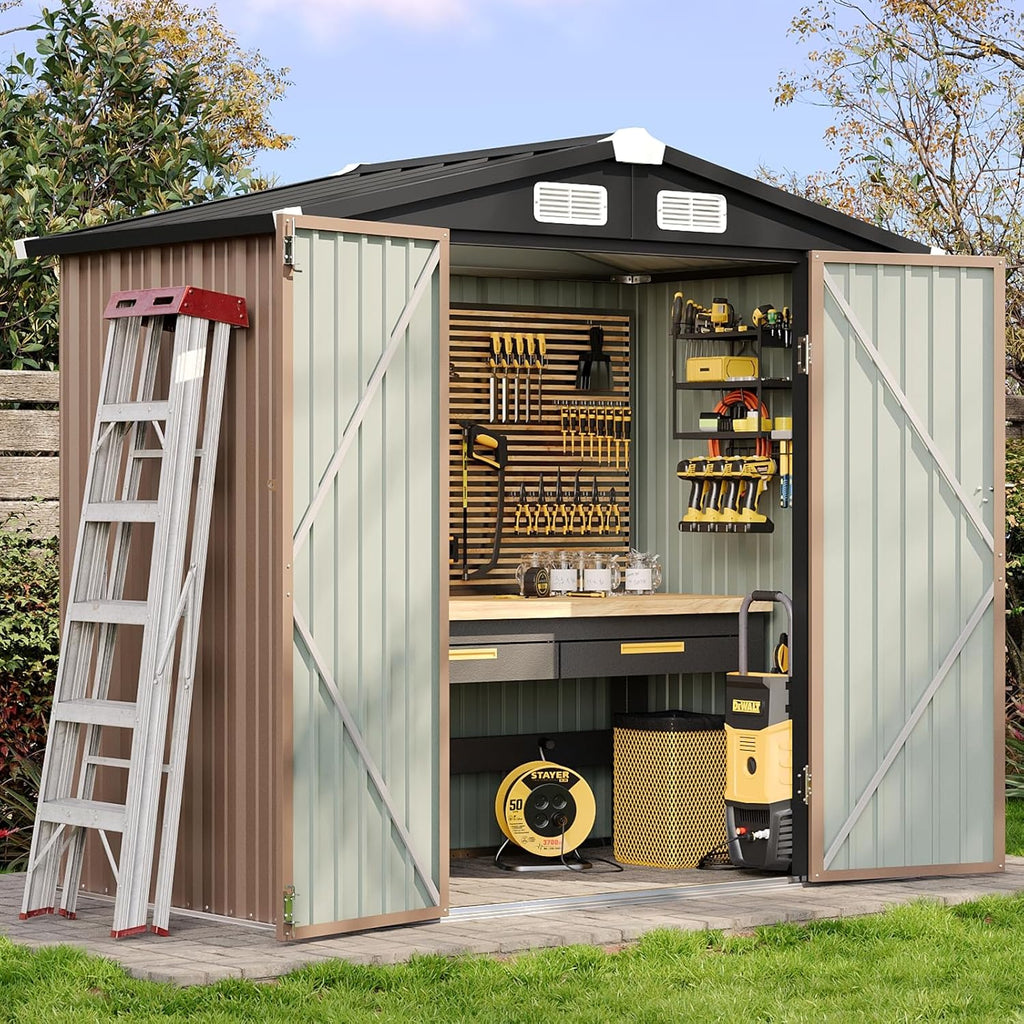 Aoxun 6.2x4ft Shed Outdoor Storage Shed with Lockable Door Metal Garden Tool Shed