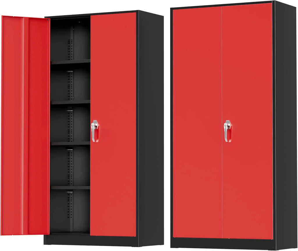 Greenvelly Metal Storage Cabinet, 72 Black Locking Metal Cabinet with 2 Doors and 4 Adjustable Shelves, Lockable Garage Storage Cabinets for Home Office, Garage, Kitchen, Living Room