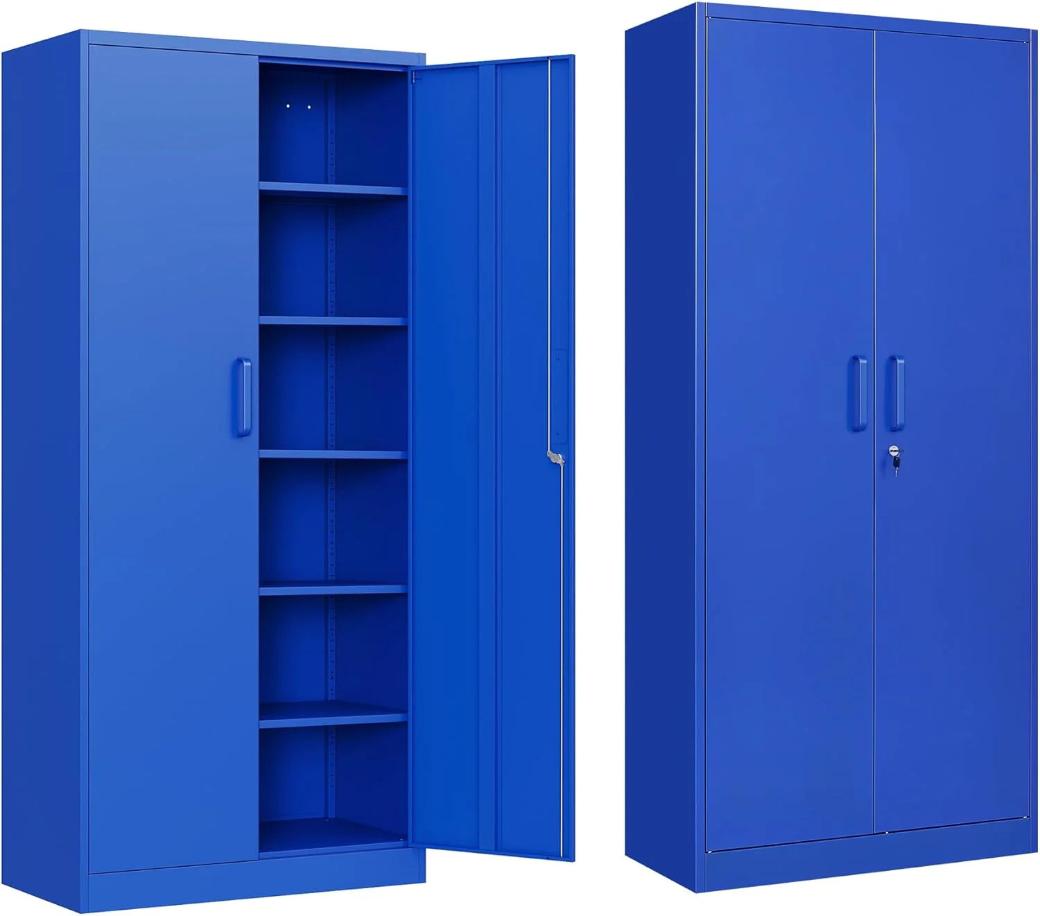 Metal Storage Cabinet with 2 Doors and 6 Shelves,Black Metal Cabinet with Lock,71 Lockable Garage Storage Cabinets,Locking File Cabinet,Steel Tool Cabinets for Home,Office,Garage,Shop,School