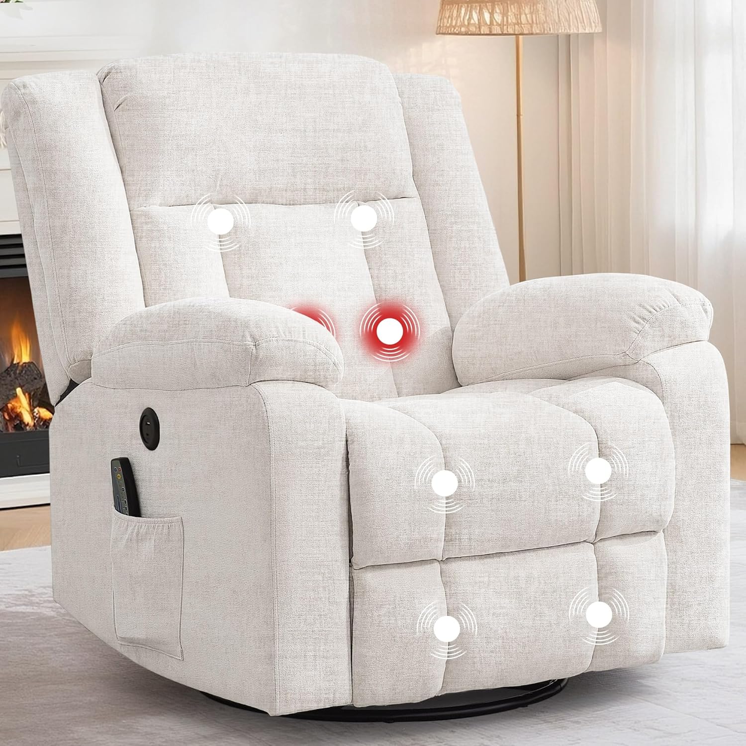 Rocker Recliner, Glider Recliner Chairs for Adults, 360�� Swivel Rocking Chair with Massage and Heating, Nursery Chair