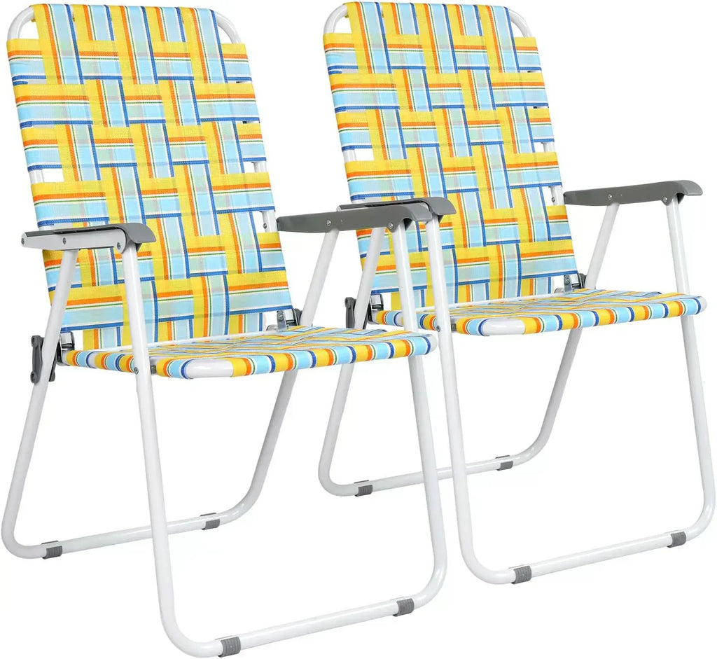 VINGLI Patio Lawn Webbed Folding Chairs Set of 2 Outdoor Beach Portable Lawn Chair