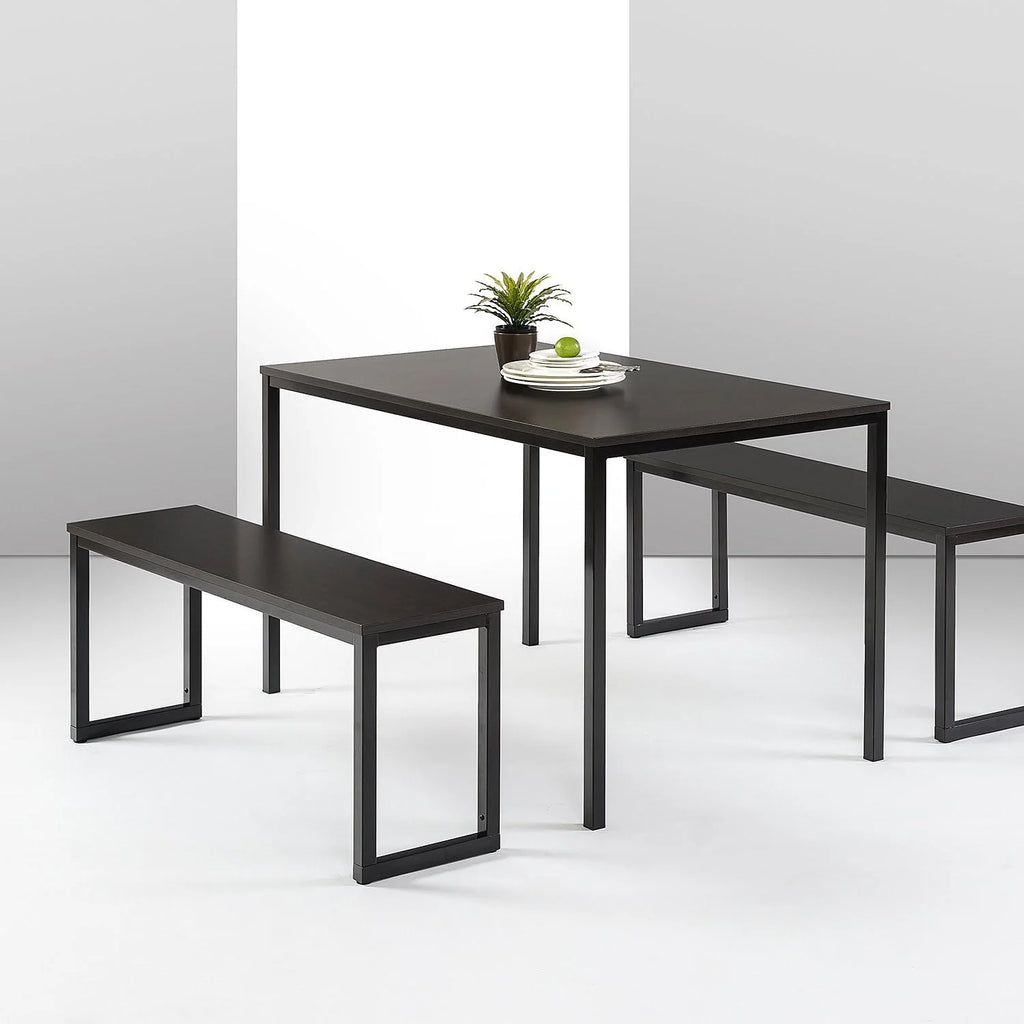 Zinus Louis 48 Inch Black Metal Frame Dining Table with Benches 3 Piece Dining Set