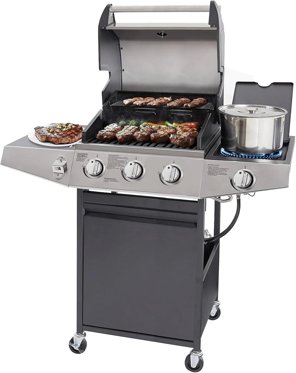 Unovivy 4-Burner Propane Gas Grill with Side Burner, Portable Grill