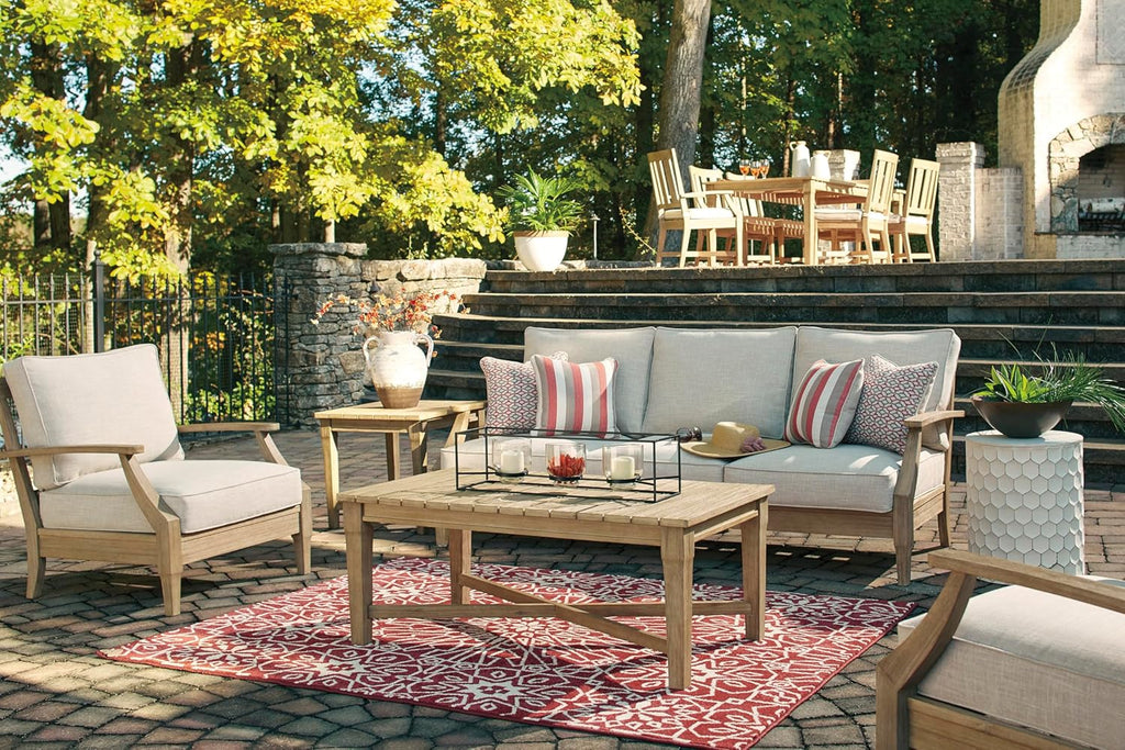 Coastal view outdoor terrace eucalyptus sofa