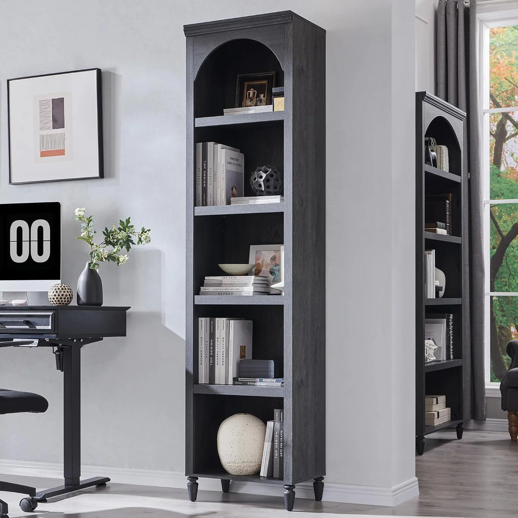 IFGET 76 Tall Arched Bookcase Farmhouse 5 Tiers Large Arched Bookshelf Cabinet Adjustable Shelves