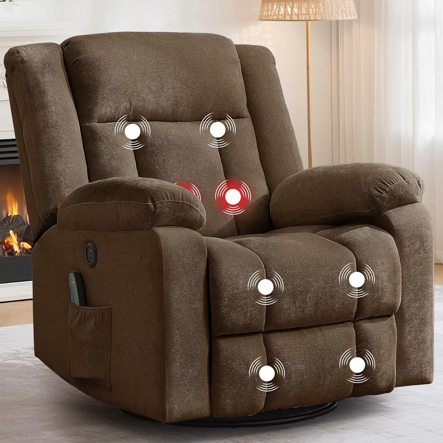 Rocker Recliner, Glider Recliner Chairs for Adults, 360�� Swivel Rocking Chair with Massage and Heating, Nursery Chair