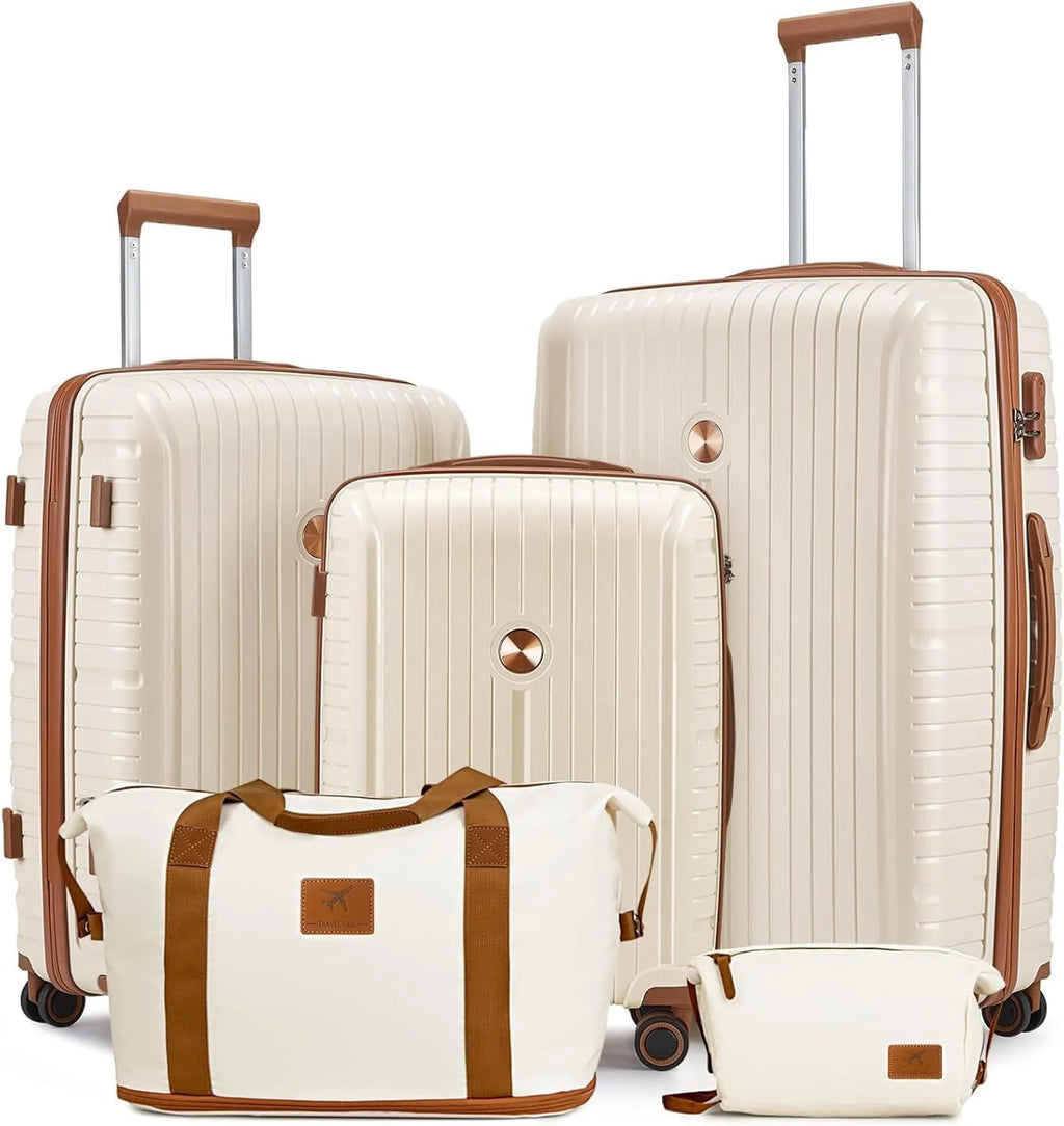 5-piece PP hardshell lightweight travel carry-on luggage set with dual spinner wheels and TSA lock