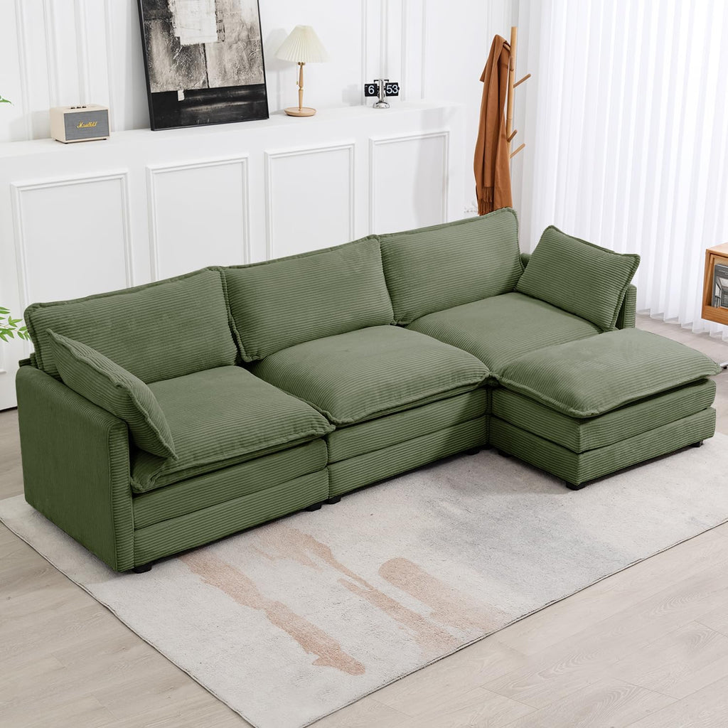 ROWHY Oversized Modular Sectional Sofa with Movable Ottoman, 112 Inch 4 Seat Modern Corduroy Sofa Set, Convertible L Shaped Couch for Living Room and Office, Beige